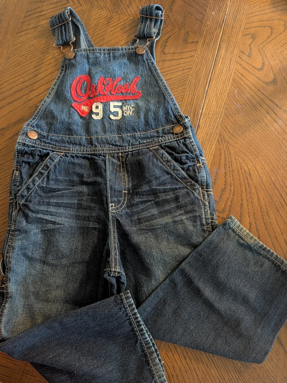 OshKosh B'gosh Dark Blue Denim Overalls with Red Logo